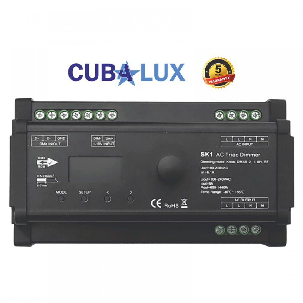 Dimmer Ράγας 6A 230VAC (RF, 0/1-10V, Manual, DMX512) - Cubalux