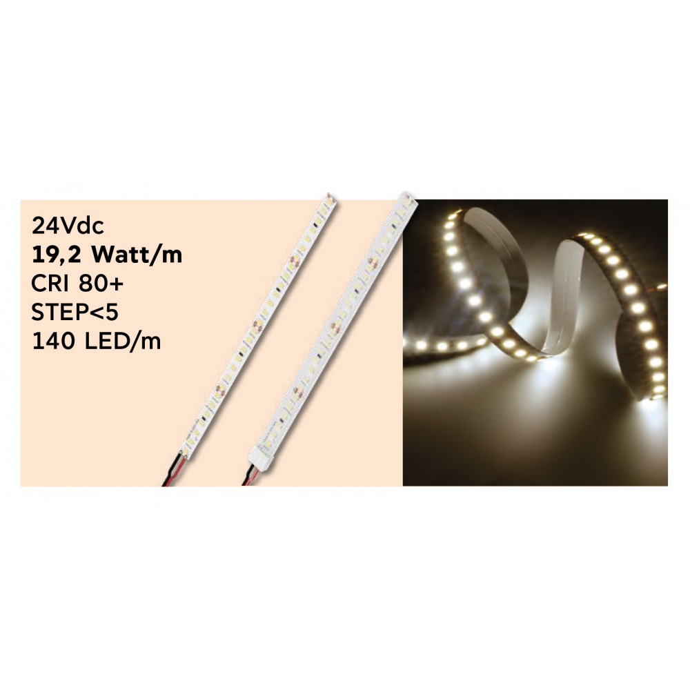 Ταινία LED TΩRA 19,2 Watt/m 24V CRI80 IP20 140 led/m 5m (8mm) 4000K - 5 μέτρα - CUBALUX