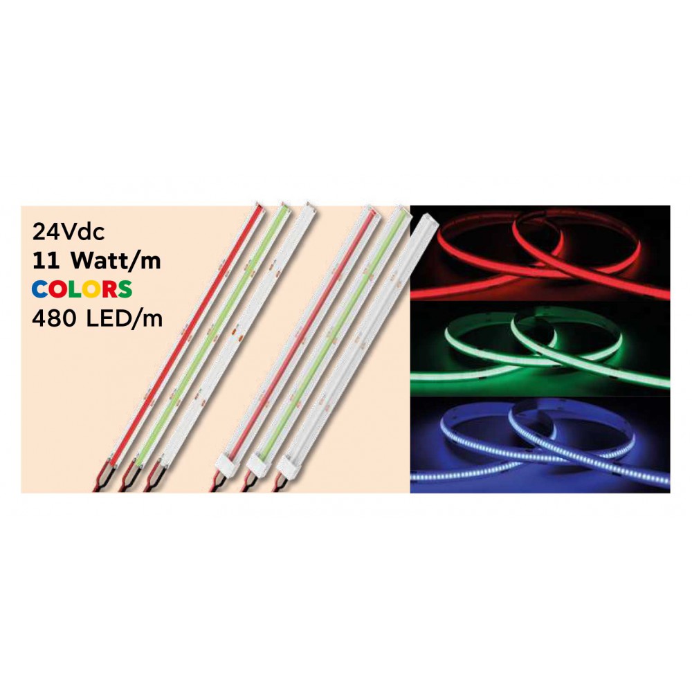 Ταινία LED TΩRA COB Χρώματα 11 Watt/m 24V IP20 480 led/m 5m (8mm) Πράσινο - 5 μέτρα - CUBALUX