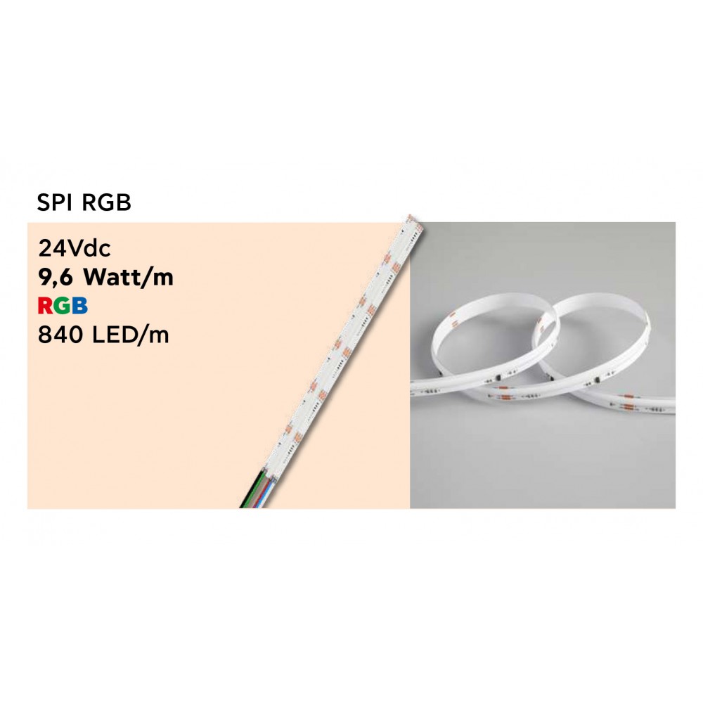 Ταινία LED TΩRA COB SPI RGB 9,6 Watt/m 24V IP20 840 led/m 5m (10mm) - 5 μέτρα - CUBALUX