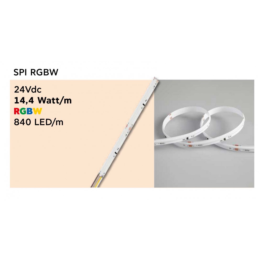Ταινία LED TΩRA COB SPI RGBW 14,4 Watt/m 24V CRI90(3000K) IP20 840 led/m 5m (10mm) - 5 μέτρα - CUBALUX
