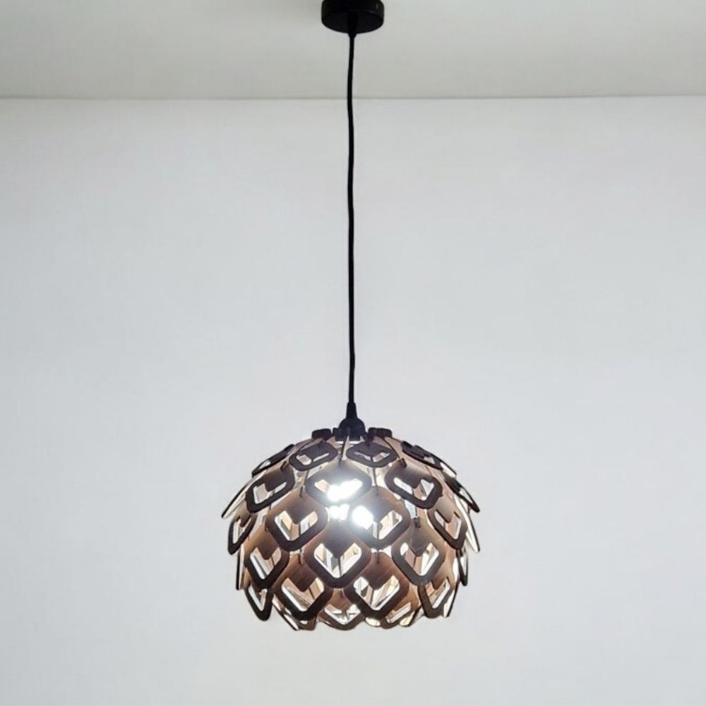 Laser Cut Φωτιστικό κρεμαστό σε απόχρωση καρυδιάς από ξύλο συμήδα PINE CONE