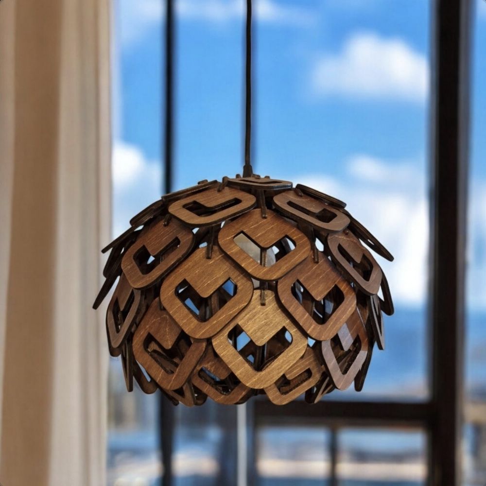 Laser Cut Φωτιστικό κρεμαστό σε απόχρωση καρυδιάς από ξύλο συμήδα PINE CONE