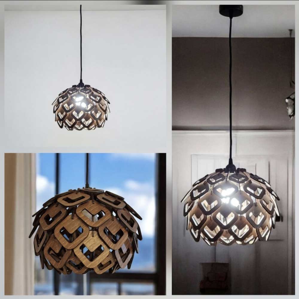 Laser Cut Φωτιστικό κρεμαστό σε απόχρωση καρυδιάς από ξύλο συμήδα PINE CONE