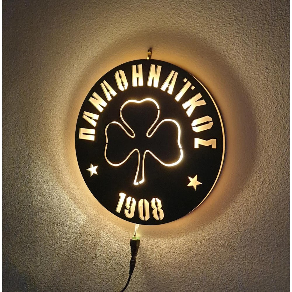 Custom LED Ξύλινο φωτιστικό τοίχου της αγαπημένης σας ομάδας - Χειροποίητο Φωτιστικό Από Ξύλο 30×30 cm