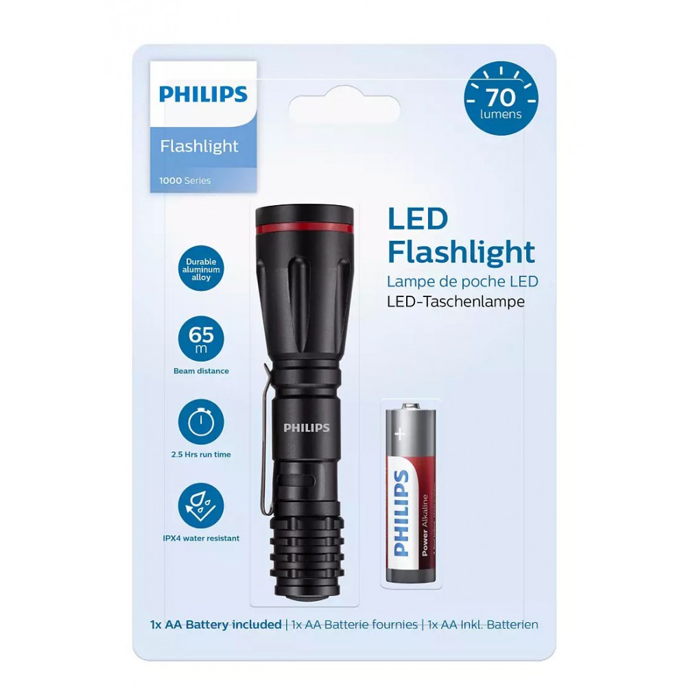 PHILIPS Φορητός Φακός LED SFL1000P-10, 1000 series, 70lm, Μαύρος Συμπεριλαμβάνεται η Μπαταρία