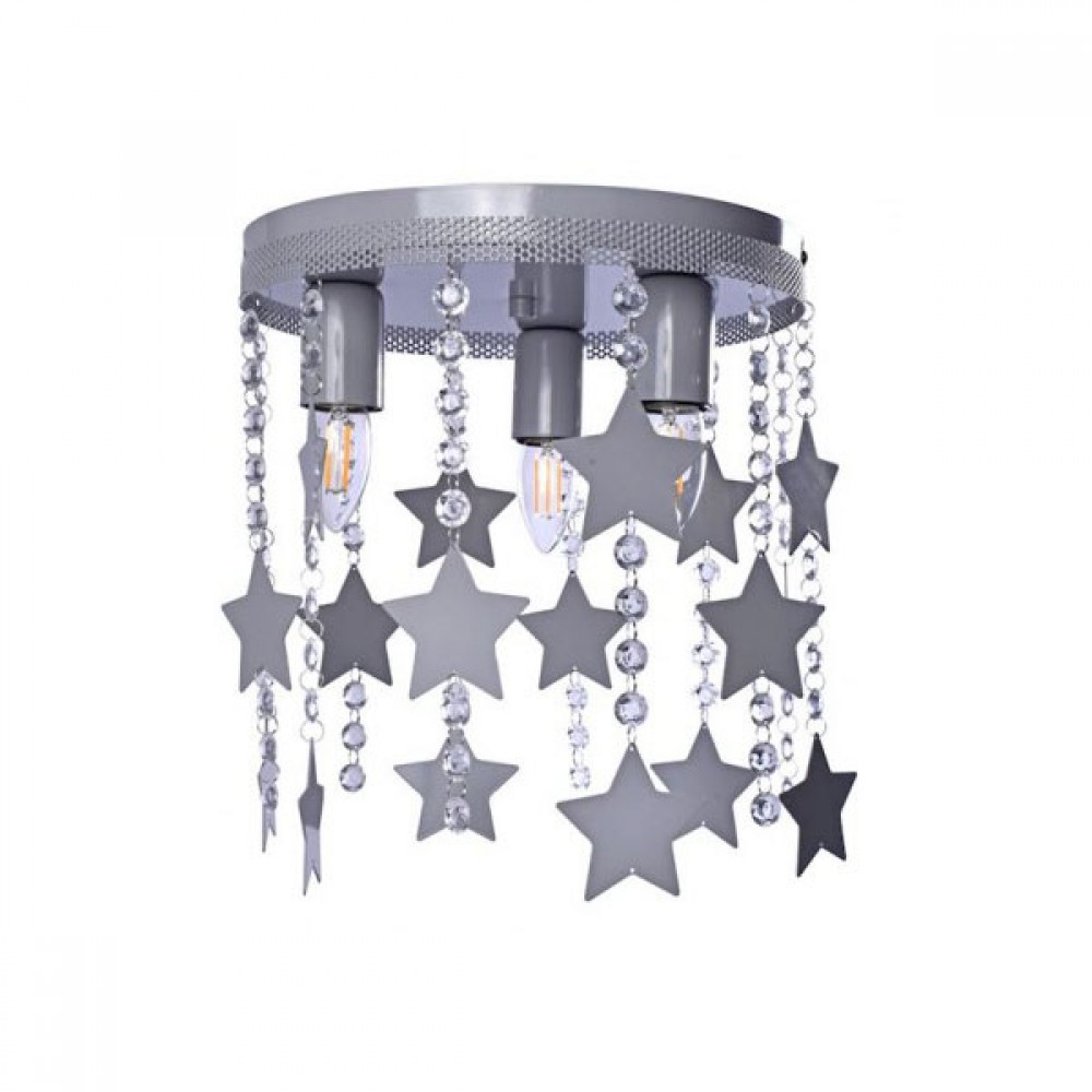 Παιδικό Φωτιστικό Οροφής STAR 3-φωτο Γκρι με Αστέρια και Κρύσταλλα - MiLagro