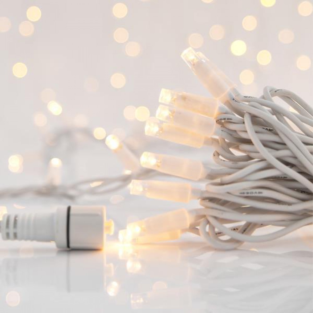100 LED Σε Σειρά Με Επέκταση Και Λευκό Καλώδιο Αδιάβροχα IP65 Θερμό Λευκό 2100K Magic Christmas