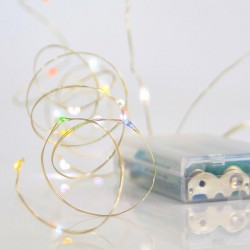 Fairy Lights Σειρά Μπαταρίας, 20 MINI LED, 3XAA, 10CM Προέκταση Παροχής, Ασημί Χαλκός, Χρωματιστό LED, Ανά 10CM, 2M, IP20 - Magic Christmas
