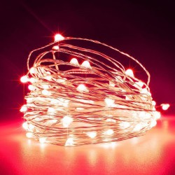 Fairy Lights Σειρά 100 ΜΙΝΙ LED, Σταθερό, Με Μετασχηματιστή, Προέκταση Παροχής 5M, Ασημί Χαλκός, Κόκκινο LED, Aνα 10CM, 10M, IP44 - Magic Christmas
