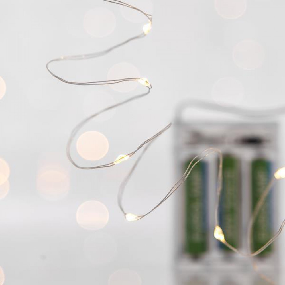 Fairy Lights Σειρά Μπαταρίας, 20 LED Θερμά Λευκά Με Ασημί Χαλκό, Ανά 10CM, IP20 - Magic Christmas
