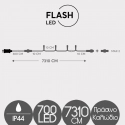 700 LED FLASH Σε Σειρά Με Επέκταση Με Πράσινο Καλώδιο Σε Θερμό Λευκό - 73,10m 2600Κ IP44 Magic Christmas