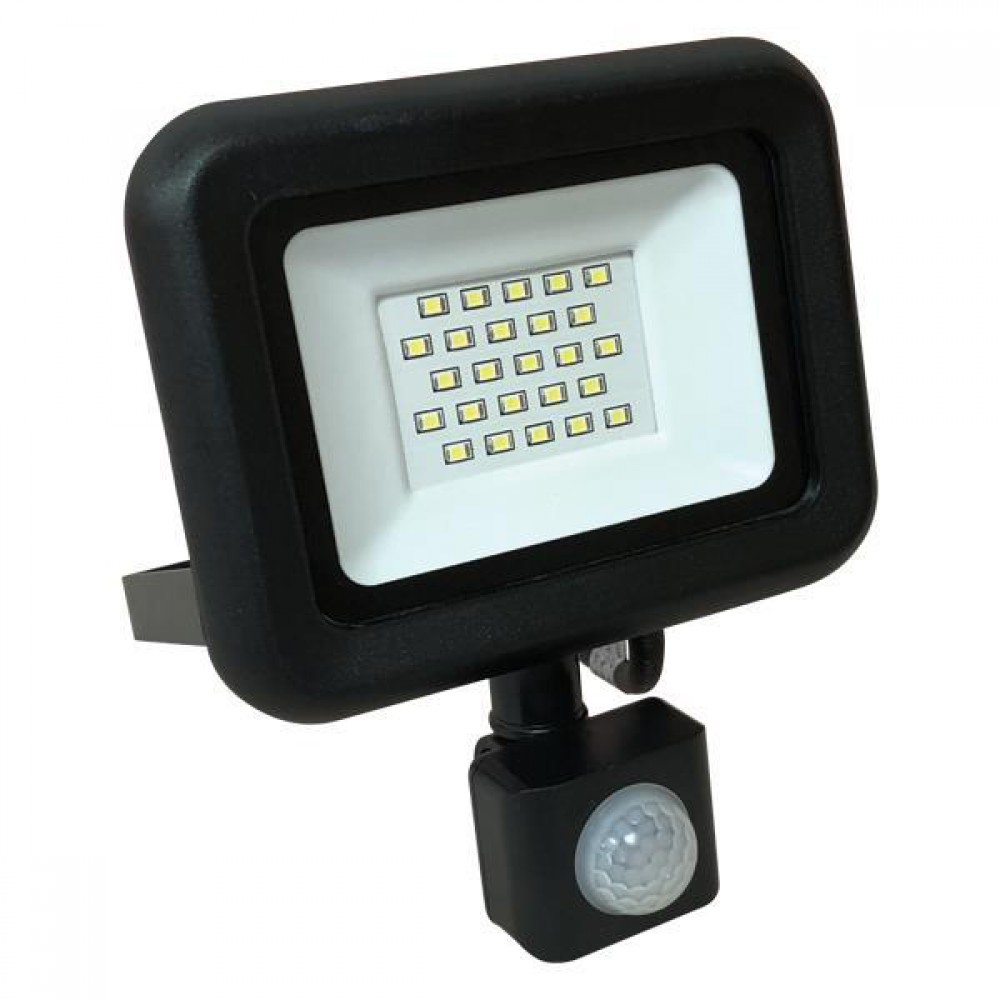 Προβολέας LED SMD Με Περιστρεφόμενο Ανιχνευτή Κίνησης PLUS 20W Μαύρος IP44 PLUS Ουδέτερο 4000K - Eurolamp