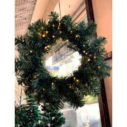 ΣΤΕΦΑΝΙ ΕΛΑΤΟΥ ΠΡΑΣΙΝΟ 50cm Στολισμένο με LED Λαμπάκια - 100Led Χάλκινο Λευκό - Magic Christmas
