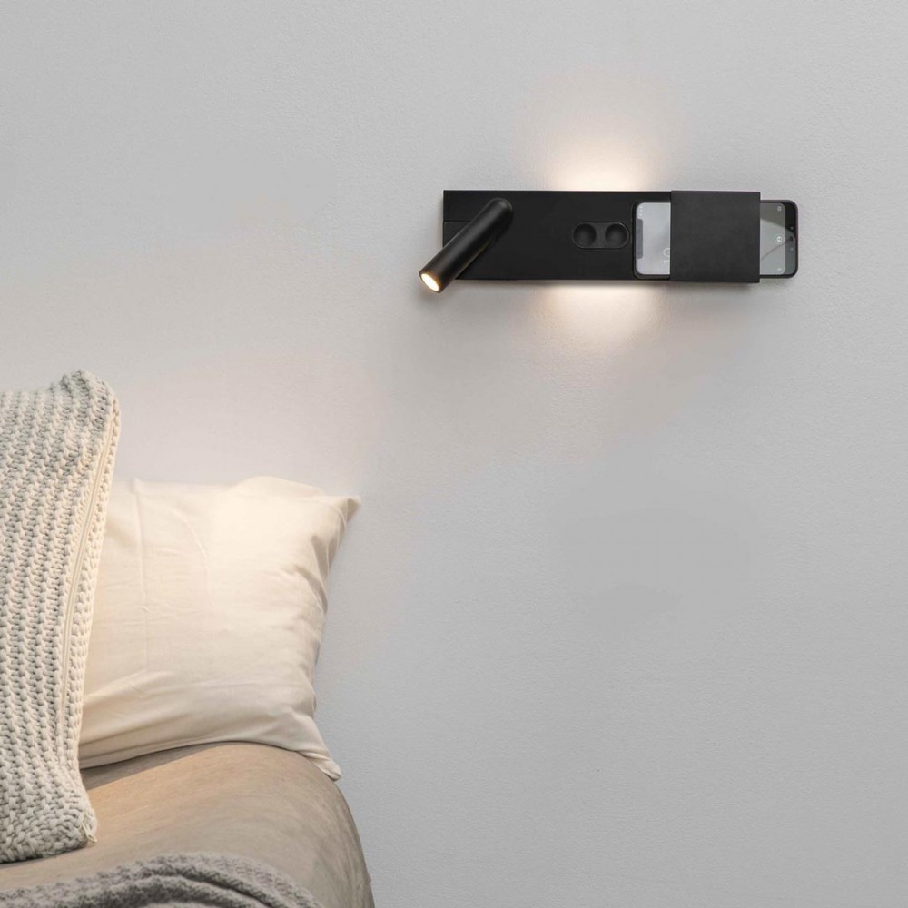 LED Επιτοίχιο Φωτιστικό Με Ασύρματη Φόρτιση Smartphone Μαύρο Ματ LED 6W / 3W MAGOS - FARO