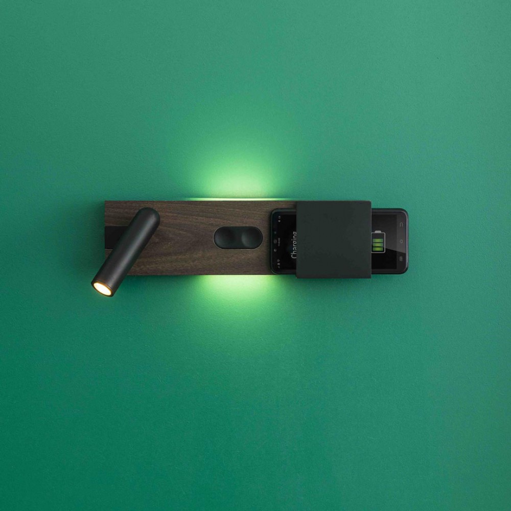 LED Επιτοίχιο Φωτιστικό Με Ασύρματη Φόρτιση Smartphone Ξύλο Κερασιάς LED 6W / 3W MAGOS - FARO