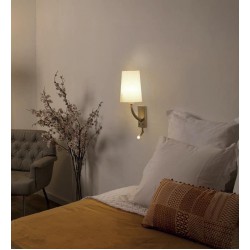 Απλίκα Τοίχου Μεταλλική Χρυσή Αντικέ Με Υφασμάτινο Καπέλο Σε Λευκό Χρώμα Με LED Φως Ανάγνωσης 4W - 1xE27 REM - FARO