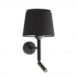 Επιτοίχιο Φωτιστικό Μεταλλικό Με Μαύρο Υφασμάτινο Καπέλο Και Φως Ανάγνωσης LED 3W 1xE27 SAVOY - FARO