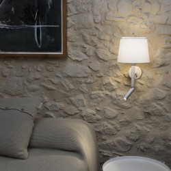 Επιτοίχιο Φωτιστικό Μεταλλικό Με Λευκό Υφασμάτινο Καπέλο Και Φως Ανάγνωσης LED 3W 1xE27 SAVOY - FARO