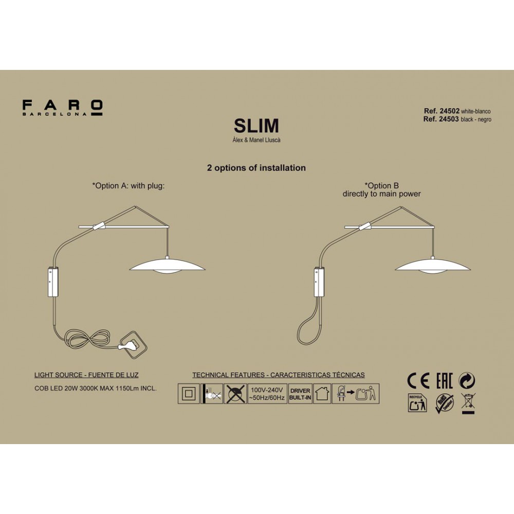 LED Επιτοίχιο Φωτιστικό Μεταλλικό Επεκτάσιμο Λευκό 20W SLIM - FARO