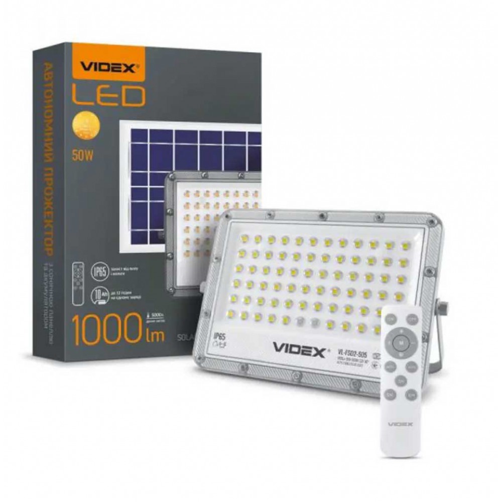 LED Ηλιακός Αυτόνομος Προβολέας Αλουμινίου Με Controller 50W IP65 VIDEX
