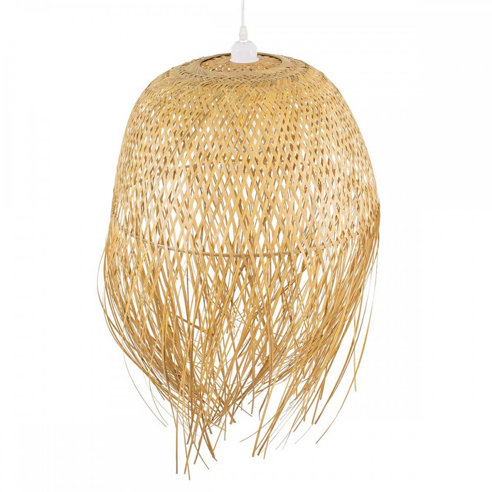 MANILA Vintage Κρεμαστό Φωτιστικό Οροφής Μονόφωτο Μπέζ Ξύλινο Ψάθινο Bamboo Καμπάνα Φ50 x Y70cm