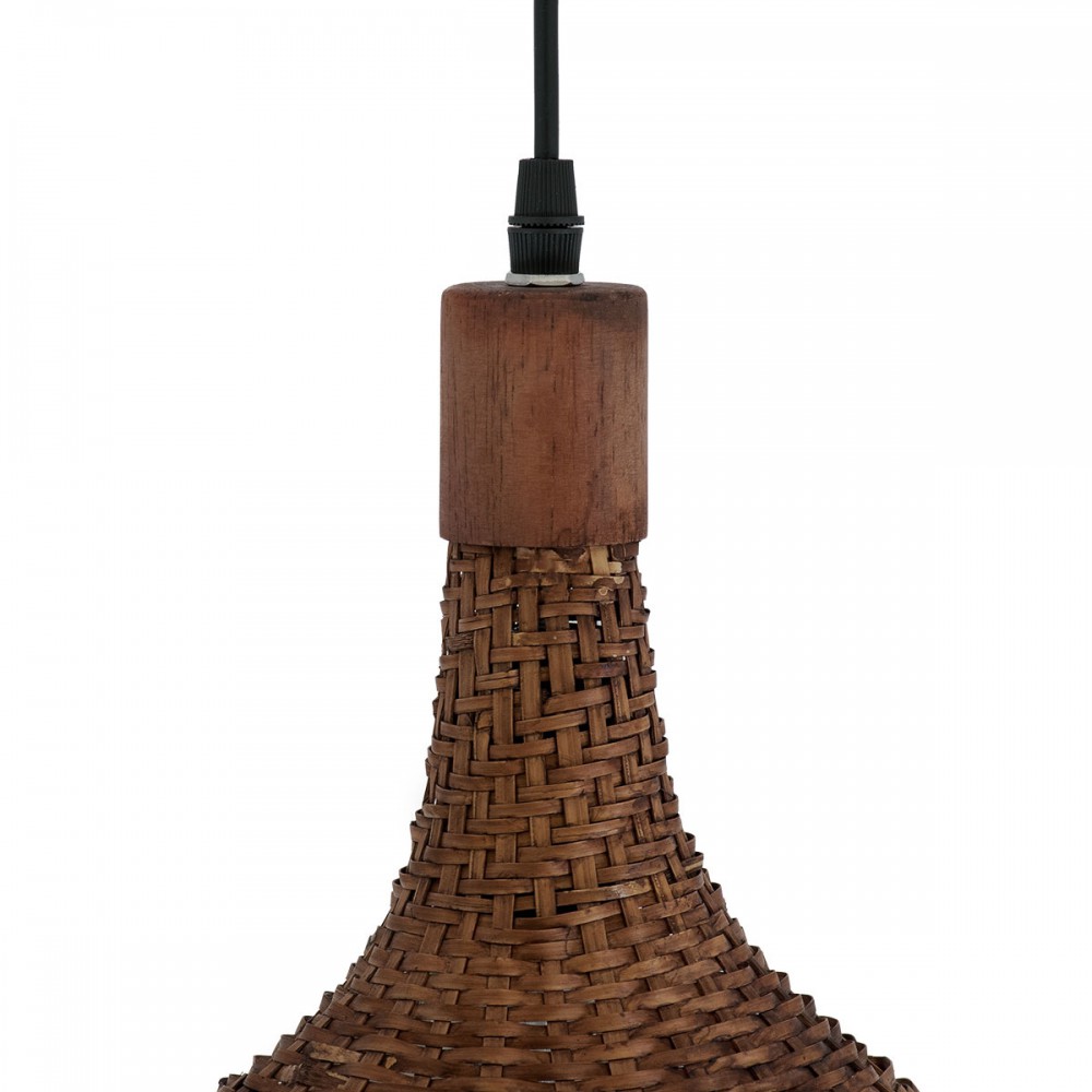 Μοντέρνο Κρεμαστό Φωτιστικό Οροφής Μονόφωτο 1 x E27 Καφέ Bamboo Πλέγμα D80 x H49cm