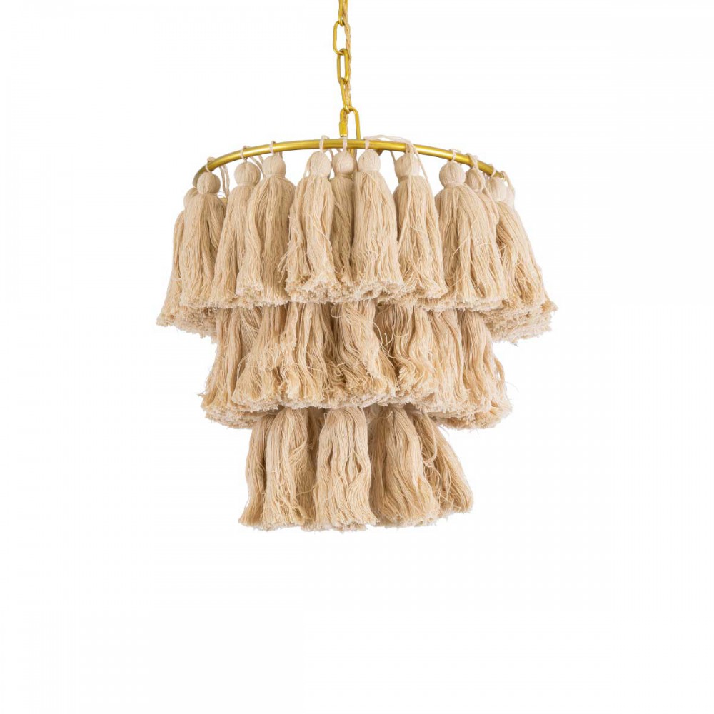 Boho Κρεμαστό Φωτιστικό Οροφής Μονόφωτο 1 x E27 AC220-240V IP20 - Φ30 x Υ40cm - Μπεζ Λεπτό Νήμα Βαμβακερό και Χρυσό Μεταλλικό Πλέγμα