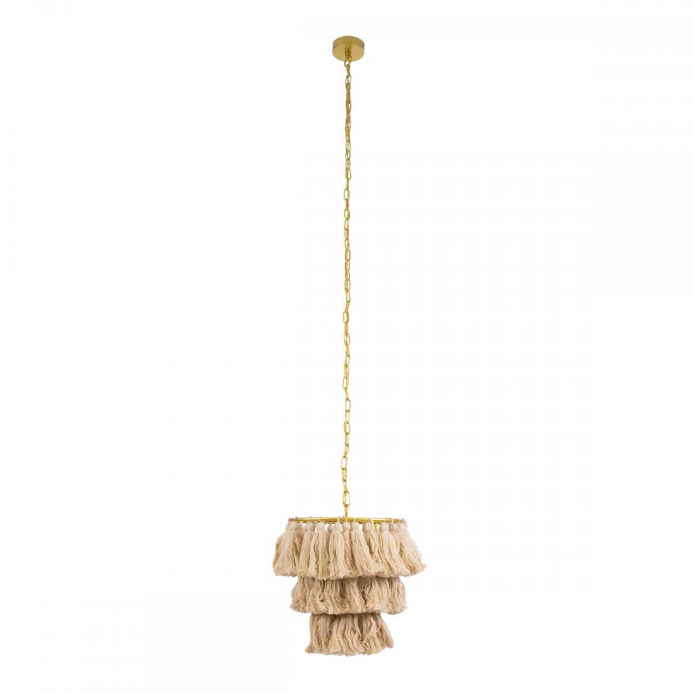 Boho Κρεμαστό Φωτιστικό Οροφής Μονόφωτο 1 x E27 AC220-240V IP20 - Φ30 x Υ40cm - Μπεζ Λεπτό Νήμα Βαμβακερό και Χρυσό Μεταλλικό Πλέγμα