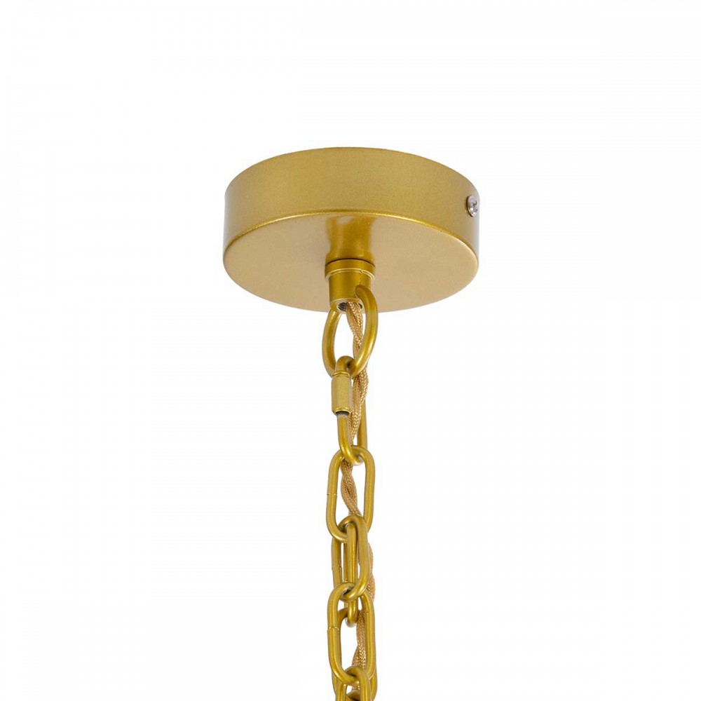 Boho Κρεμαστό Φωτιστικό Οροφής Μονόφωτο 1 x E27 AC220-240V IP20 - Φ30 x Υ40cm - Μπεζ Λεπτό Νήμα Βαμβακερό και Χρυσό Μεταλλικό Πλέγμα