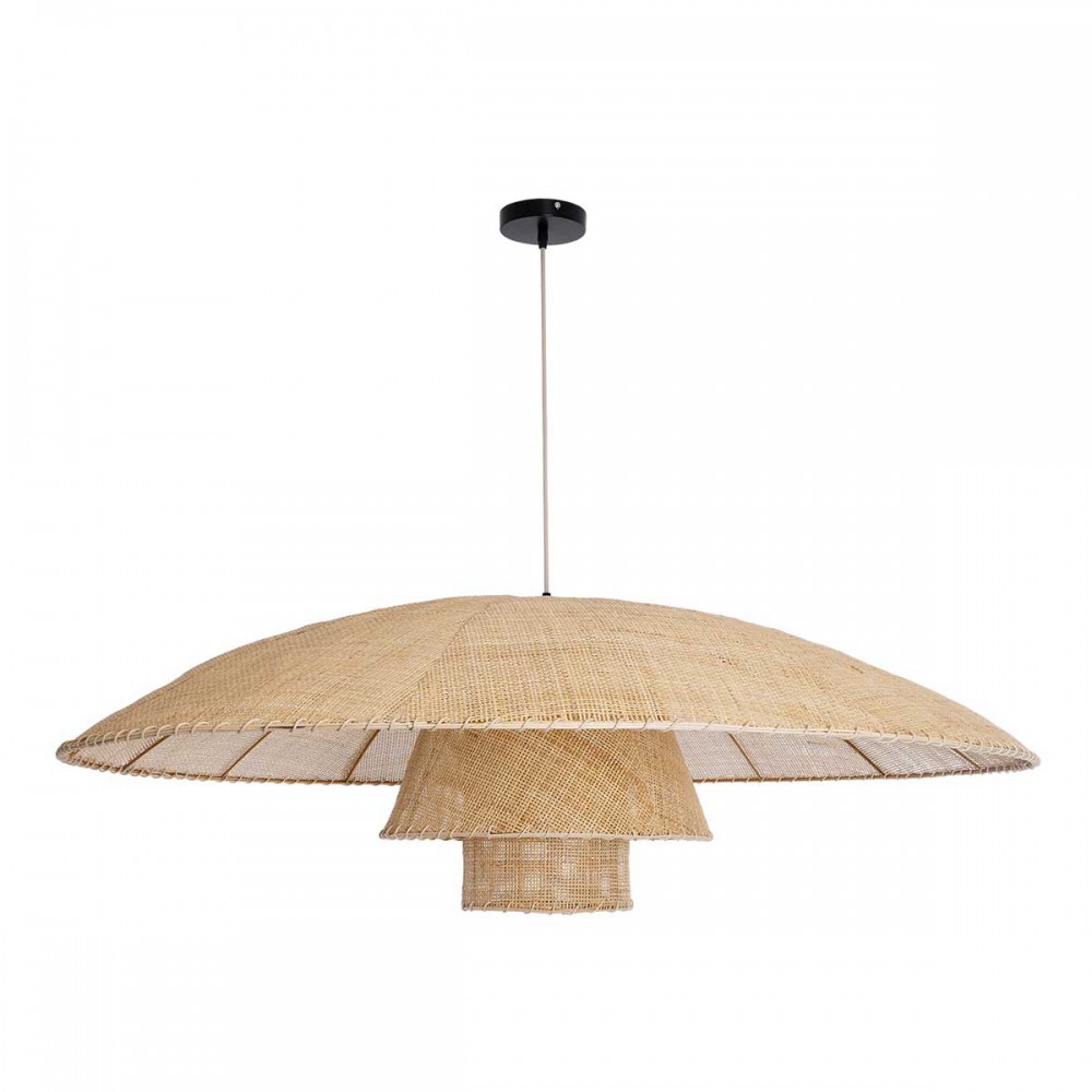 Boho Κρεμαστό Φωτιστικό Οροφής Μονόφωτο 1 x E27 AC220-240V IP20 - Φ120 x Υ40cm - Μπεζ Υφασμάτινο Καμπάνα