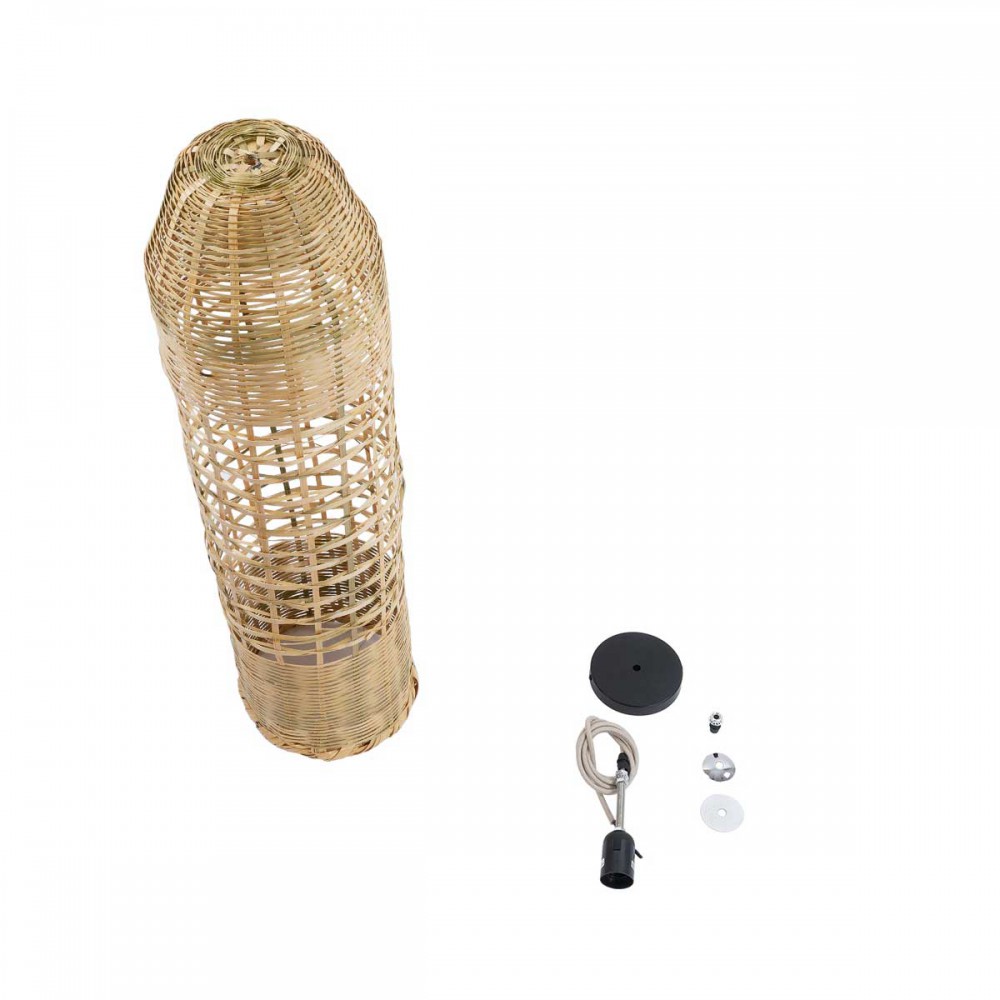 Boho Κρεμαστό Φωτιστικό Οροφής Μονόφωτο 1 x E27 AC220-240V IP20 - Φ20 x Υ80cm - Μπεζ Ξύλινο Μπαμπού Πλέγμα Καμπάνα