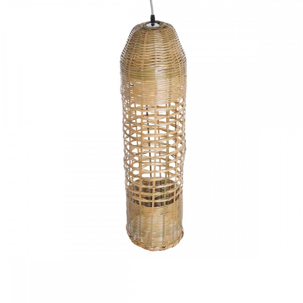 Boho Κρεμαστό Φωτιστικό Οροφής Μονόφωτο 1 x E27 AC220-240V IP20 - Φ20 x Υ80cm - Μπεζ Ξύλινο Μπαμπού Πλέγμα Καμπάνα