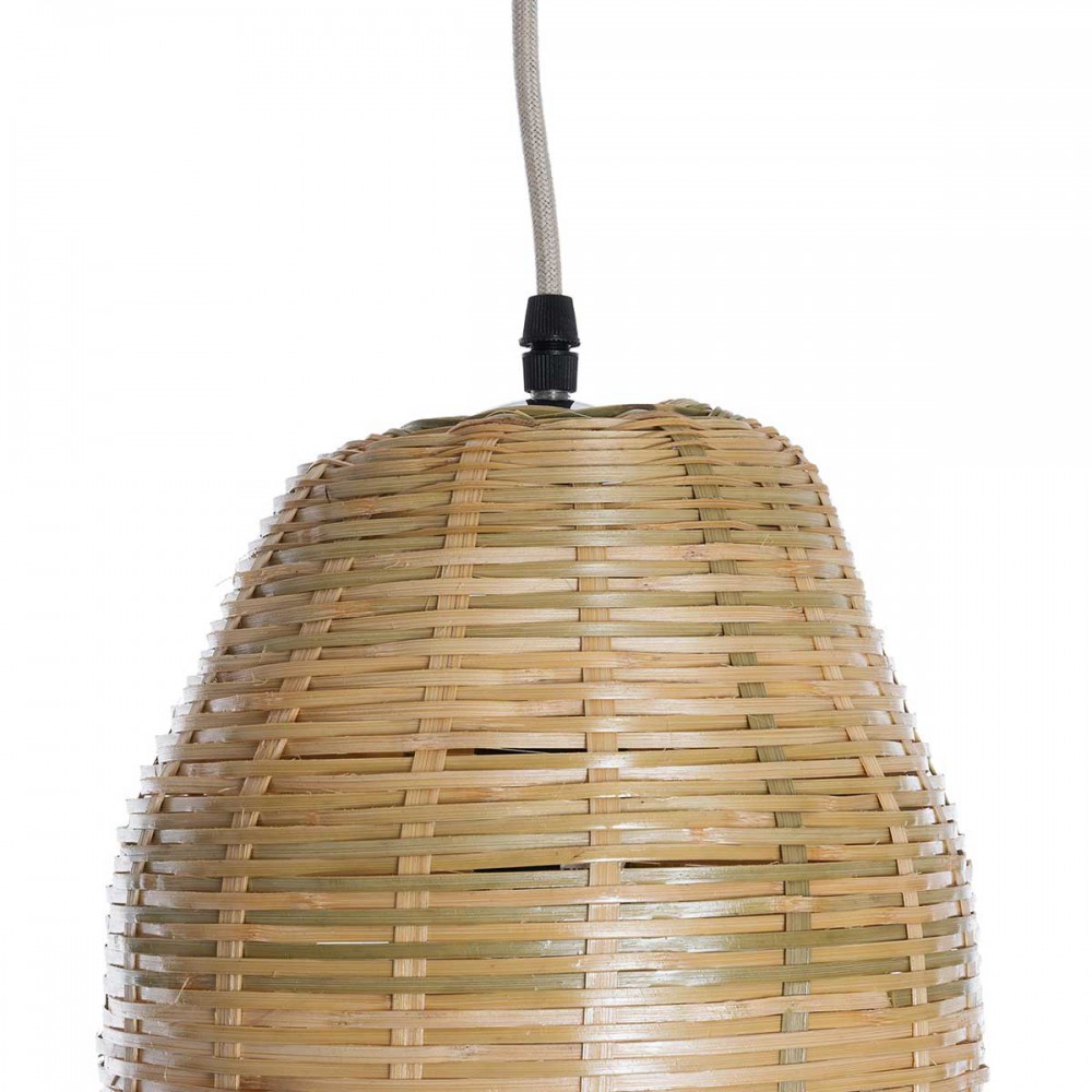Boho Κρεμαστό Φωτιστικό Οροφής Μονόφωτο 1 x E27 AC220-240V IP20 - Φ20 x Υ80cm - Μπεζ Ξύλινο Μπαμπού Πλέγμα Καμπάνα
