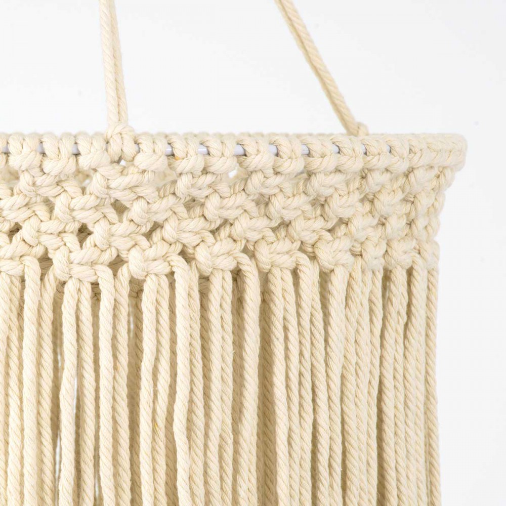 Καπέλο Φωτιστικού Boho - Μακραμέ Πλεκτό Χειροποίητο Μπεζ Υφασμάτινο με Σχοινί Φ30 x Υ85cm ZAMBIA