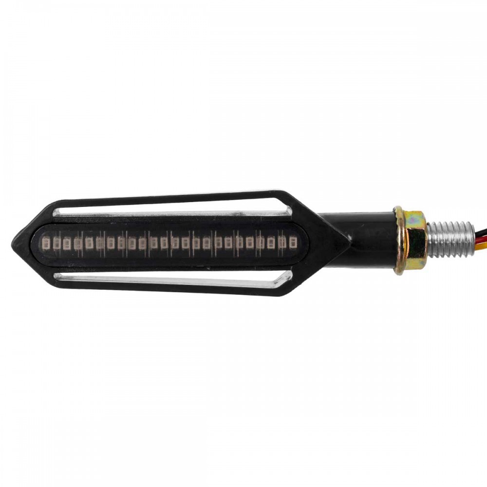 GloboStar ΣΕΤ 2 x Φλάς Μοτοσυκλέτας Universal Knife LED SMD 5050 5W DC 12V 2 Λειτουργιών Κόκκινο για Πορείας-Stop & με Τρεχούμενο Εφέ Φωτισμού Πορτοκαλί για Φλας Αδιάβροχα IP65