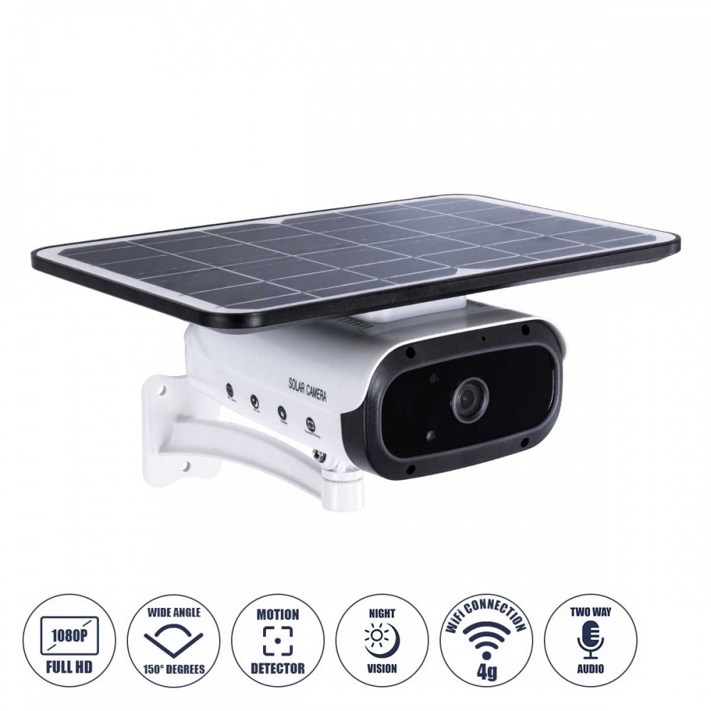 Αυτόνομη Ηλιακή Camera 1080P 2MP 4G SIM CARD WiFi 150° Μπαταρία 3200mAh Φωτοβολταϊκό Πάνελ Διπλή Κατέυθυνση Ομιλίας Αδιάβροχη IP66 Ψυχρό Λευκό 6000K - Λευκό