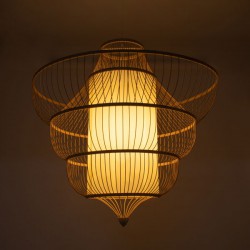 Μοντέρνο Κρεμαστό Φωτιστικό Οροφής Μονόφωτο 1 x E27 Μπεζ Ξύλινο Bamboo Πλέγμα Φ100 x Y100cm