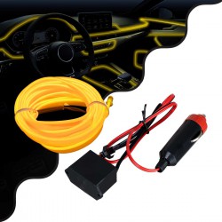 TUBE 360° Degree Διακοσμητική EL-Wire Neon Αυτοκινήτου Κορδόνι ΣΕΤ 3m 1W/3m 30lm/m 360° DC 12V με Βύσμα Αναπτήρα Αυτοκινήτου Αδιάβροχη IP68 Κίτρινο GloboStar
