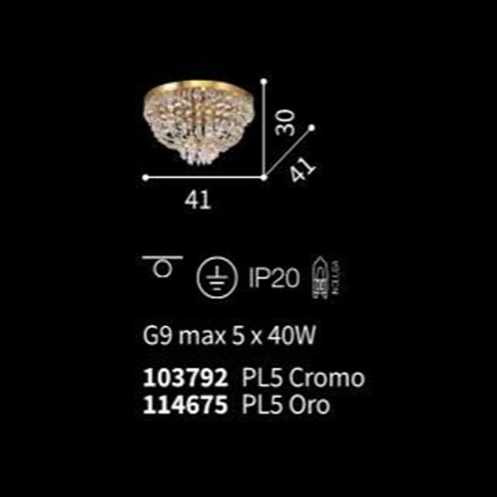 Πλαφονιέρα Κρυστάλλινη Σε Χρυσό G9 max 5 x 40W CAESAR PL5 IDEAL LUX