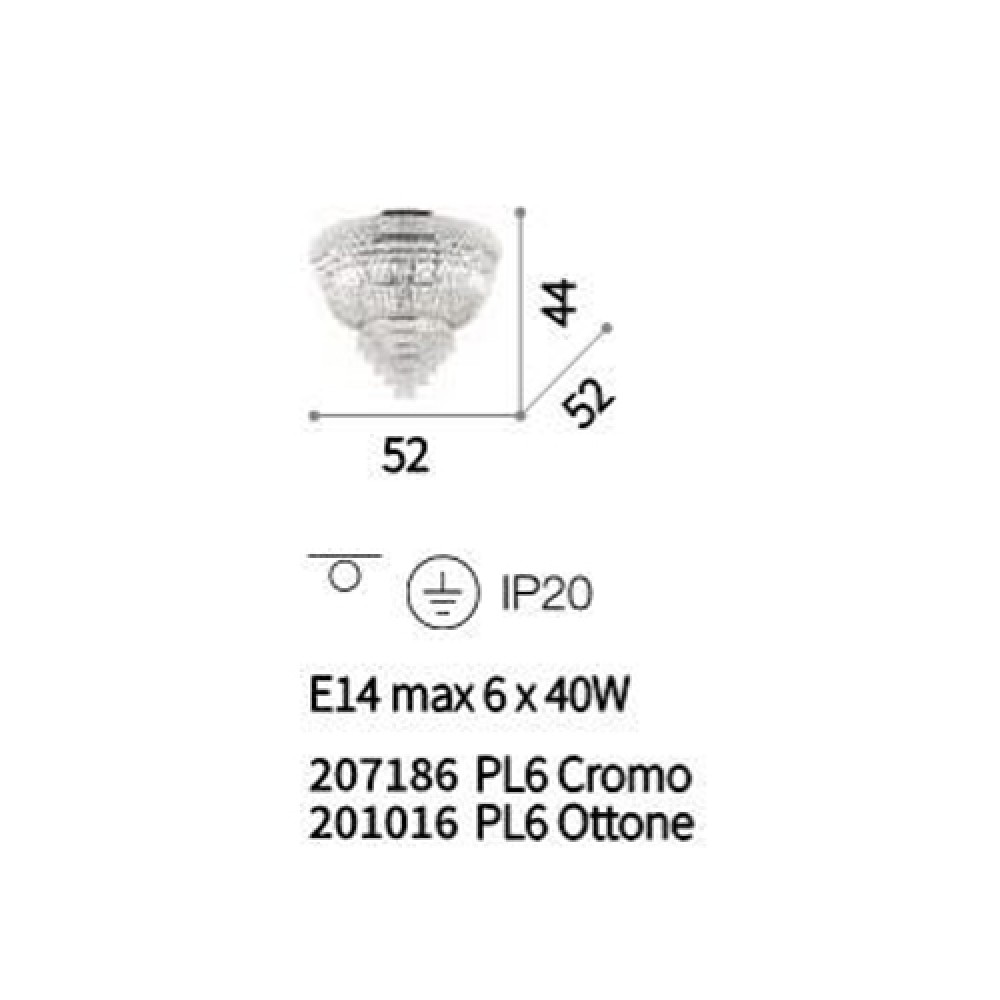Πλαφονιέρα Κρυστάλλινη Σε Χρωμέ Ø52cm 6 x E14 40W DUBAI PL6 IDEAL LUX