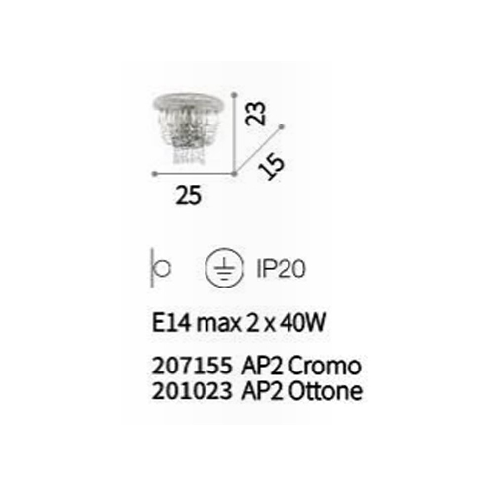 Φωτιστικό Τοίχου Κρυστάλλινο Σε Χρωμέ 2 x E14 40W DUBAI AP2 IDEAL LUX