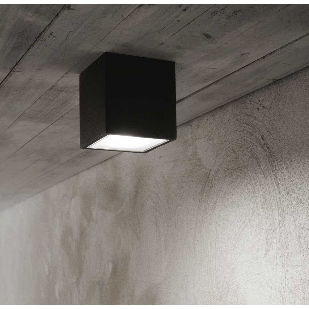 Φωτιστικό Οροφής Αλουμινίου σε Μαύρο Χρώμα IP54 1xGU10 Techo pl1 big -  IDEAL LUX