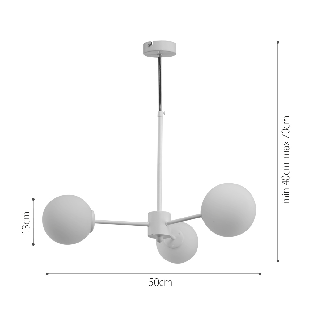 Κρεμαστό φωτιστικό από λευκό μέταλλο και λευκή οπαλίνα 3XG9 D:70cm - InLight