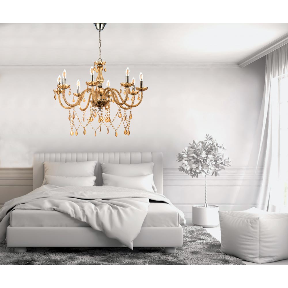 Κρεμαστό Φωτιστικό Από Γυαλί σε Διάφορα Χρώματα Και Κρύσταλλα 8X E14 - InLight