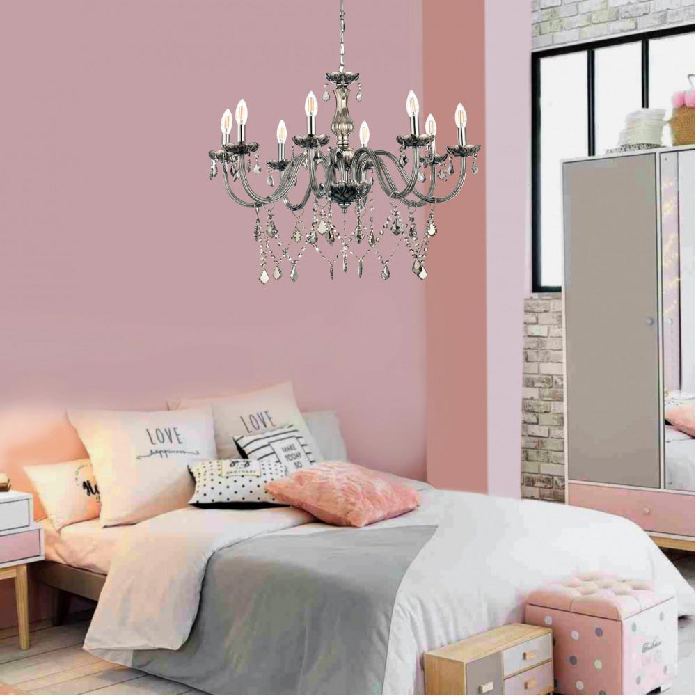 Κρεμαστό Φωτιστικό Από Γυαλί σε Διάφορα Χρώματα Και Κρύσταλλα 8X E14 - InLight