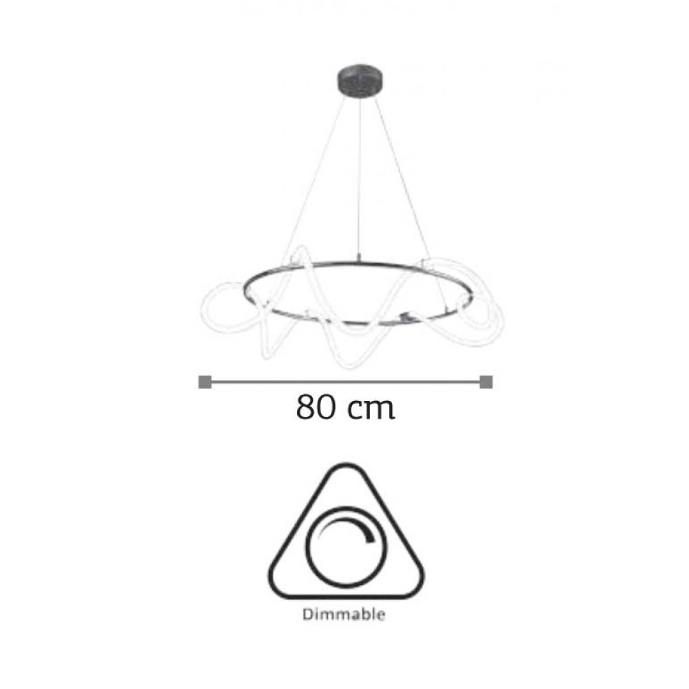 LED Κρεμαστό Φωτιστικό Σωλήνας Σιλικόνης Σε Χρώμιο Φ80CM 80W DIMMABLE - InLight
