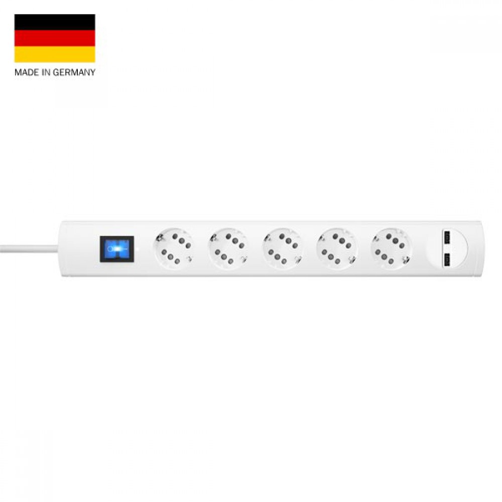 Πολύπριζο Ασφαλείας Πολλαπλών Θέσεων Πενταπλό Λευκό Με 2 Θύρες USB Και Διακόπτη DUOversal PLUS - Kopp