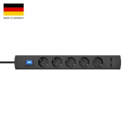 Πολύπριζο Ασφαλείας Πολλαπλών Θέσεων Πενταπλό Ανθρακί Με 2 Θύρες USB Και Διακόπτη DUOversal PLUS - Kopp