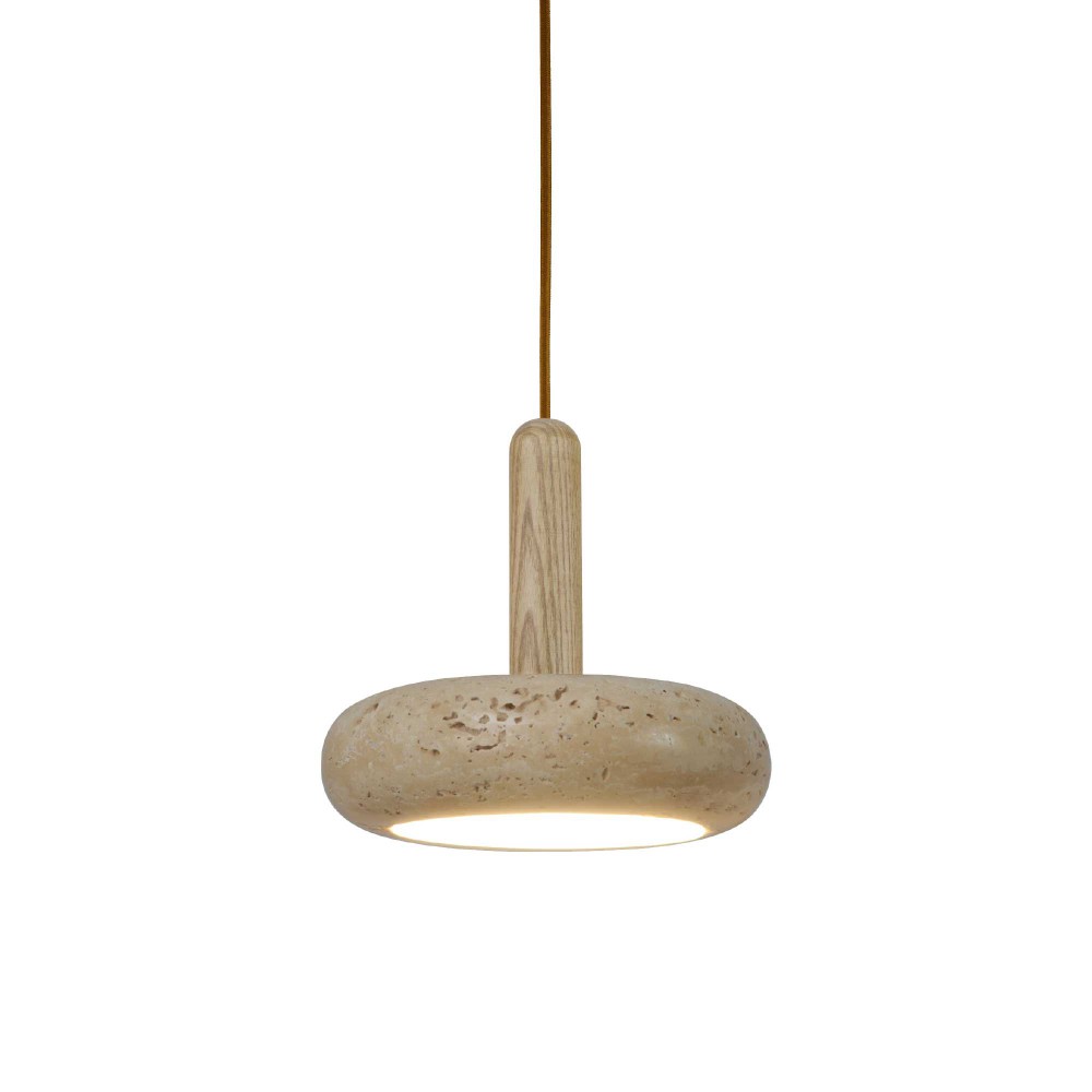 LED Κρεμαστό Φωτιστικό Από Ξύλο Και Πέτρα Σε Φυσικό Χρώμα 10W Dimmable Rocky-BR- LUCIDO